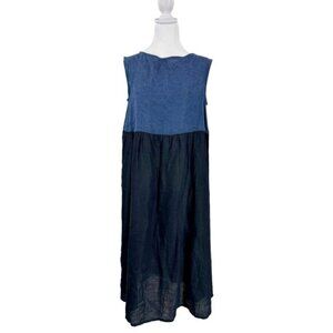 FLW Linen Blue & Black Colorblock Tank Dress
